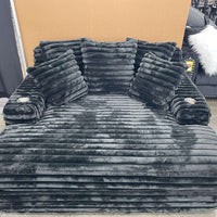 Oversized Black Chaise Lounge, 2 Cupholders & USB Charging Ports