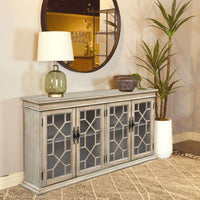 Kiara 4-door Wood Lattice Storage Accent Cabinet White / Light Honey ** PRE-ORDER **