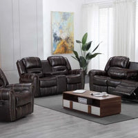 Lexington Brown/Black/Gray 2023 3PC Reclining Living Room Set, Sofa with Drop Down Wood Panel and Cupholders, Loveseat with Console and 2 Rockers & Recliner Chair with Rocker