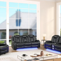3PC Black Manual Reclining Set, Bluetooth Speakers on Loveseat, Sofa Drop Down w/ 2 Charging Pads, **SALE**