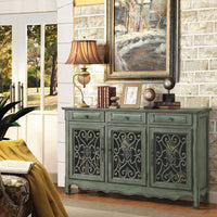 Madeline 3-drawer Scrollwork Accent Cabinet Console Antique Green **PRE-ORDER**