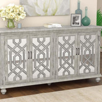 Melanie 4-door Wood Trellis Accent Cabinet Console Distressed White