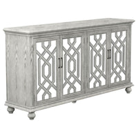 Melanie 4-door Wood Trellis Accent Cabinet Console Distressed White