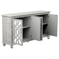 Melanie 4-door Wood Trellis Accent Cabinet Console Distressed White