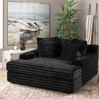 Oversized Black Chaise Lounge, 2 Cupholders & USB Charging Ports