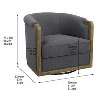 Thomasville Gray Fabric Swivel Chair with Wood Trim, Sinuous Spring Suspension & Barrel Back Design