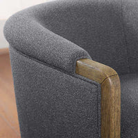 Thomasville Gray Fabric Swivel Chair with Wood Trim, Sinuous Spring Suspension & Barrel Back Design