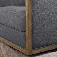 Thomasville Gray Fabric Swivel Chair with Wood Trim, Sinuous Spring Suspension & Barrel Back Design