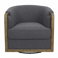 Thomasville Gray Fabric Swivel Chair with Wood Trim, Sinuous Spring Suspension & Barrel Back Design