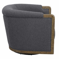 Thomasville Gray Fabric Swivel Chair with Wood Trim, Sinuous Spring Suspension & Barrel Back Design