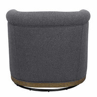 Thomasville Gray Fabric Swivel Chair with Wood Trim, Sinuous Spring Suspension & Barrel Back Design