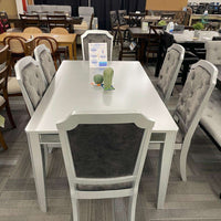 Travis Silver Table + 6 Velvet Chair Dining Set