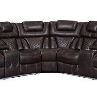 Brown/White Manuel Reclining Sectional, Bluetooth Speaker. Smart Phone Charging Pad, LED lights / PRE-ORDER