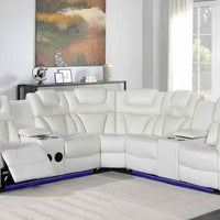 Brown/White Manuel Reclining Sectional, Bluetooth Speaker. Smart Phone Charging Pad, LED lights / PRE-ORDER