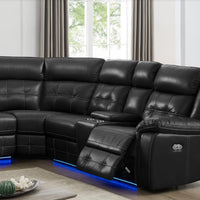 Black Power Reclining Sectional, LED lights, USB Chargers & 2 Recliners ** SALE **