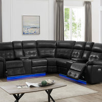 Black Power Reclining Sectional, LED lights, USB Chargers & 2 Recliners ** SALE **