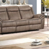 3pc Brown Reclining Set, Drop-Down Table with Power Box, Loveseat with Gliders and Storage Console with Power Box & Rocking Chair