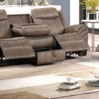 3pc Brown Reclining Set, Drop-Down Table with Power Box, Loveseat with Gliders and Storage Console with Power Box & Rocking Chair