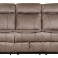 3pc Brown Reclining Set, Drop-Down Table with Power Box, Loveseat with Gliders and Storage Console with Power Box & Rocking Chair