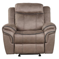 3pc Brown Reclining Set, Drop-Down Table with Power Box, Loveseat with Gliders and Storage Console with Power Box & Rocking Chair