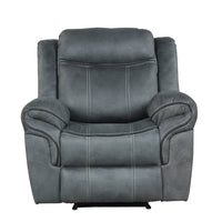 3pc Gray Reclining Living Room Set, Sofa Drop-Down Table with Power Outlet/USB Charging Ports, Loveseat with Gliders and Storage Console with Power Outlet/USB Charging Ports