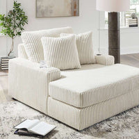 Oversized Ivory Chaise Lounge w/USB Ports, Cup Holders & Reversible Back-Seat Cushions