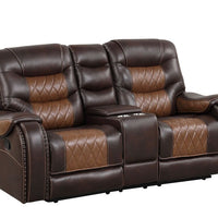 OVERSIZED 2-Tone Brown 3PC Reclining Set - ( Sofa w/ Drop Down Table with Cupholders & Power Box - Loveseat with Storage Console - Chair with Glider)