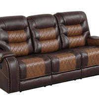 OVERSIZED 2-Tone Brown 3PC Reclining Set - ( Sofa w/ Drop Down Table with Cupholders & Power Box - Loveseat with Storage Console - Chair with Glider)