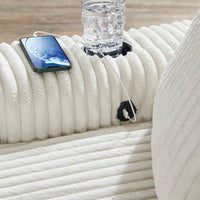 Oversized Ivory Chaise Lounge w/USB Ports, Cup Holders & Reversible Back-Seat Cushions