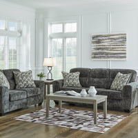 219- Gunmetal Sofa & Loveseat Set – Extra Long Modern Suite / Accent Pillows (PRE-ORDER)