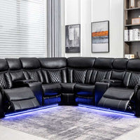 Batman Black/Espresso Power Reclining Sectional in Leather Gel, 2 power recliners, LED lights, 2 Storage Consoles w/Cupholders, PRE-ORDER(Espresso)
