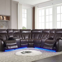 Batman Black/Espresso Power Reclining Sectional in Leather Gel, 2 power recliners, LED lights, 2 Storage Consoles w/Cupholders, PRE-ORDER(Espresso)