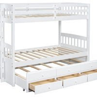 313 Espresso/White/Black Twin Bunk Bed w/ Trundle & 3 Drawers – Solid Wood & Full Slats (PRE-ORDER)
