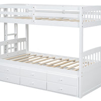 313 Espresso/White/Black Twin Bunk Bed w/ Trundle & 3 Drawers – Solid Wood & Full Slats (PRE-ORDER)