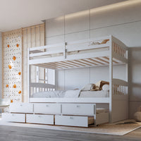 313 Espresso/White/Black Twin Bunk Bed w/ Trundle & 3 Drawers – Solid Wood & Full Slats (PRE-ORDER)