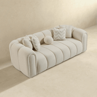Modern Sofa, Ivory, Includes 4 Square 1 Ball Contemporary Toss Pillow
