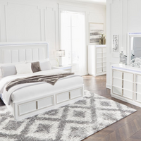 HH11-115 (5 Piece) White Lacquer Bedroom Set with LED Lighting & Rhinestone Details – Modern Glam Style