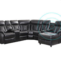 Party Time Champion Black (LED/BLUETOOTH SPEAKERS) Reclining Sectional, Push Back Chaise. Bluetooth Speaker. Smart Phone Charging Pad