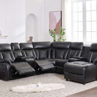 Party Time Champion Black (LED/BLUETOOTH SPEAKERS) Reclining Sectional, Push Back Chaise. Bluetooth Speaker. Smart Phone Charging Pad