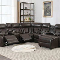 Champion Brown (2 Recliners + Push Back Chaise-Bluetooth Speaker-Smart Phone Charging Pad- USB/USB-C Charging Ports) Reclining Sectional