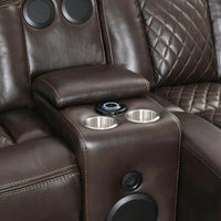 Champion Brown (2 Recliners + Push Back Chaise-Bluetooth Speaker-Smart Phone Charging Pad- USB/USB-C Charging Ports) Reclining Sectional