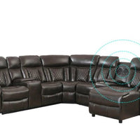 Champion Brown (2 Recliners + Push Back Chaise-Bluetooth Speaker-Smart Phone Charging Pad- USB/USB-C Charging Ports) Reclining Sectional