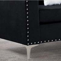 Cindy2 -Velvet Reversible Chaise Sectional, Fur Accent Pillows Included, Black / Neo Blue