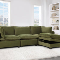 Cloud2 Olive Velvet Modular Sectional w/Storage Ottoman, Back Reversible, Removable seat cushions