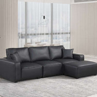 Columbia Black Leather Modular Sectional