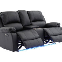 DAYTONA BLACK RECLINING SET - 2 PCS- SOFA & LOVESEAT, w/Built-in cup holders, storage compartments & led lights