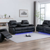 DAYTONA BLACK RECLINING SET - 2 PCS- SOFA & LOVESEAT, w/Built-in cup holders, storage compartments & led lights