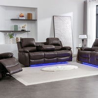 DAYTONA BROWN RECLINING SET - 3 PC. - SOFA, LOVESEAT & RECLINER w/Built-in cup holders, storage compartments & led lights / PRE-ORDER