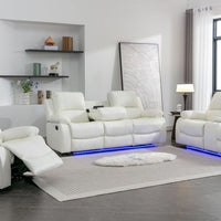 DAYTONA WHITE RECLINING SET - 3 PC. - SOFA, LOVESEAT & RECLINER w/Built-in cup holders, storage compartments & led lights / PRE-ORDER