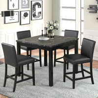 Dior 5PCS Counter Height Faux Marble Table & 4 Black Faux Leather Counter Height Chairs Dining Set